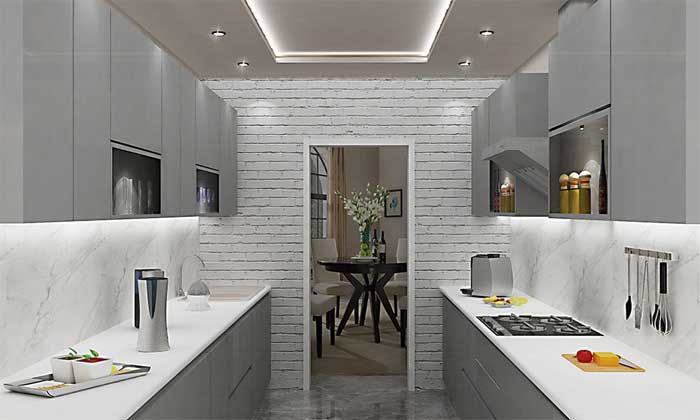 modern sleek parallel kitchen design ideas