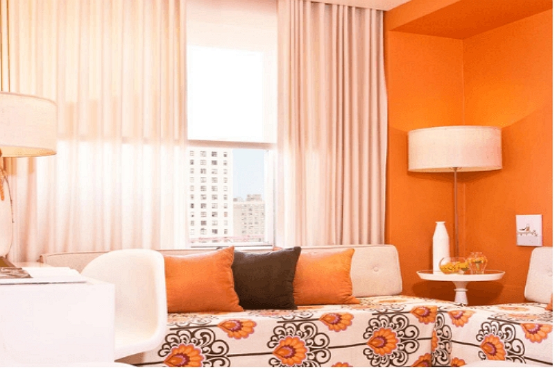 orange walls neutral colors curtain combination