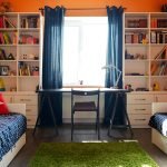 orange-walls-blue-curtains-match