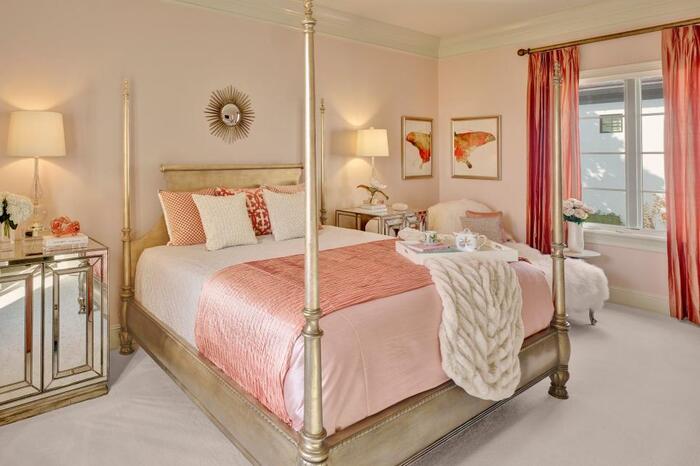 pink gold two color combination for bedroom walls