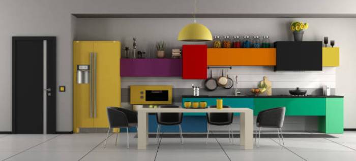 Colorful kitchen cupboard design