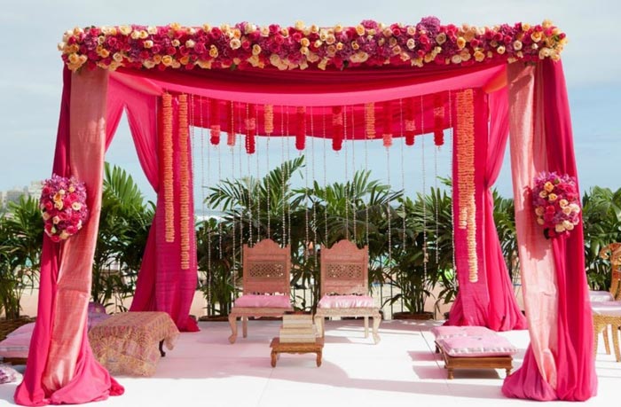mandap decoration with fabric and drapes