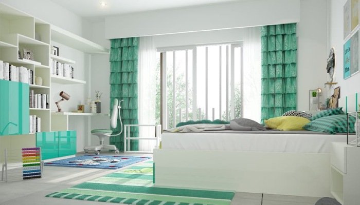 Two-Tone Curtains On A White Wall
