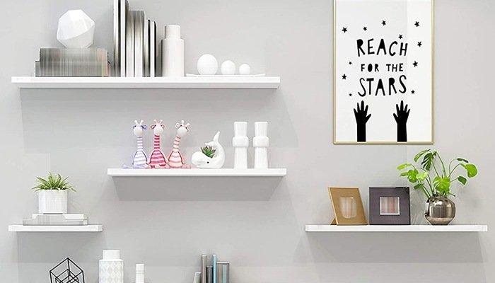 White floating shelves