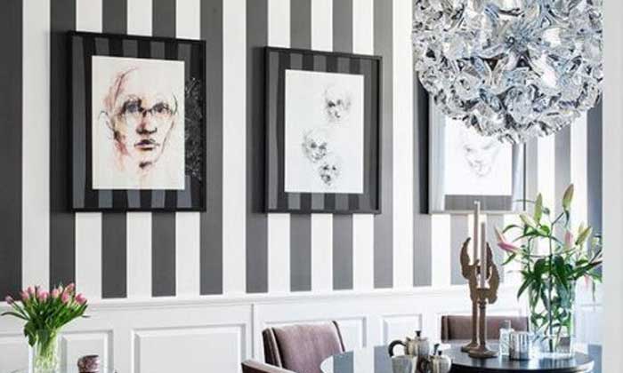 grey with white stripes in living room