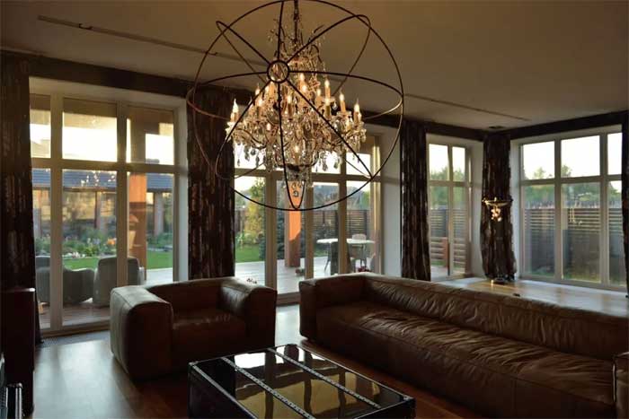 rustic chandelier living room