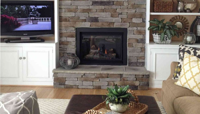 Faux stone fireplace