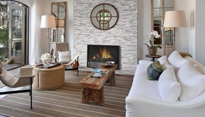 Stacked Stone Fireplace