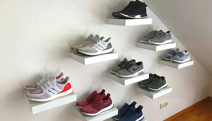Floating Wall Shelves with Shoe Trays