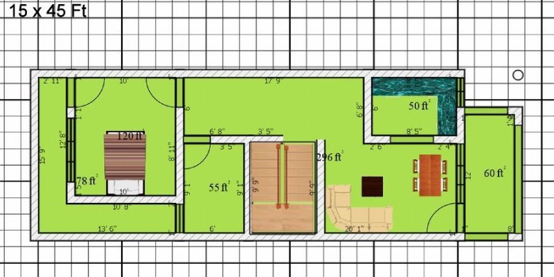 Examples of 15 x 45 Feet House Plans