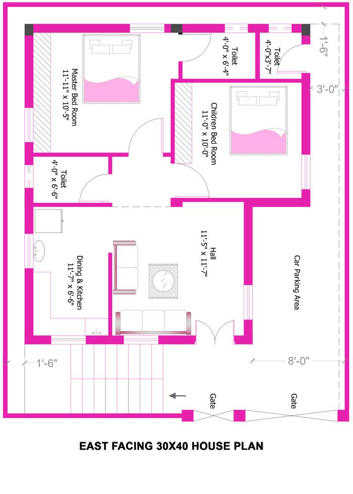 30 by 40 Simple Ground Floor House Plan South Facing