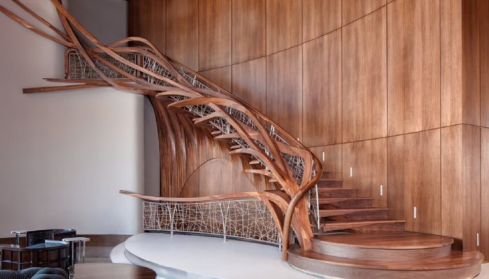 Curved staircase wooden design