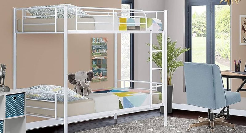 White-metal-bunk-bed
