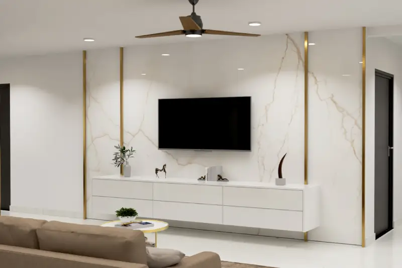 Generate single title from this title Up to date White TV Unit Design with Suede Laminate End in 70 -100 characters. And it should return solely title i dont need any further info or introductory textual content with title e.g: ” Here’s a single title:”