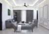 Contemporary 3BHK Flat Design with Black and White Accents Living Room 3BHK Flat Design with Black and White Accents Living Room