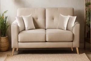 Beige Sofa with Wooden Furniture