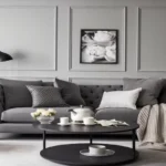 Black Sofa with Grey and White Decor
