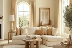 Cream Sofa with Pastel Wall Paint