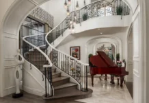 Curved Mediterranean Staircase Design with Metal Rails and Tile Finishes Curved Mediterranean Staircase Design