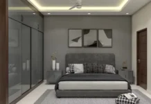 Modern Grey Wall Paint Design with Green Accents and Abstract Art Modern Grey Wall Paint Design